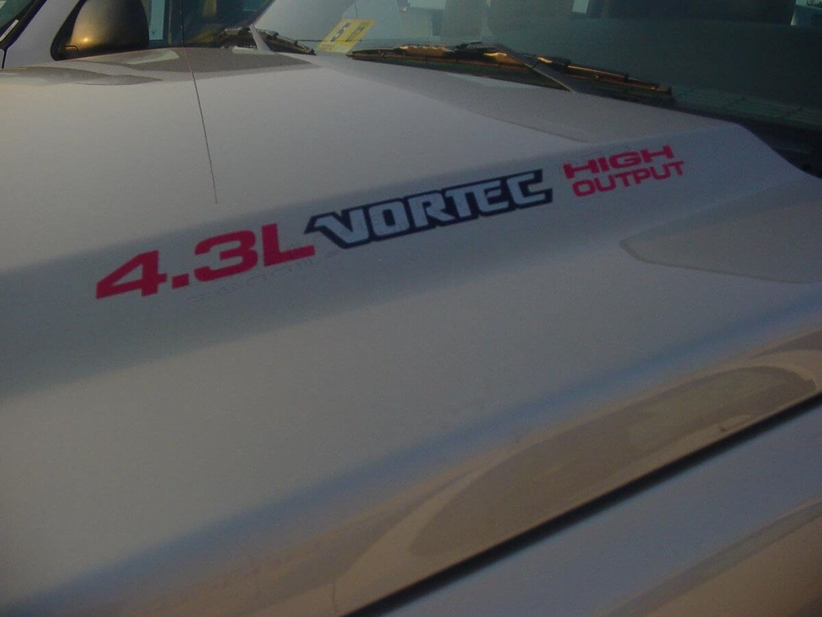 Adesivo in vinile per cofano 4.3L Vortec High Output per Chevrolet Silverado Colorado GMC Sierra Canyon