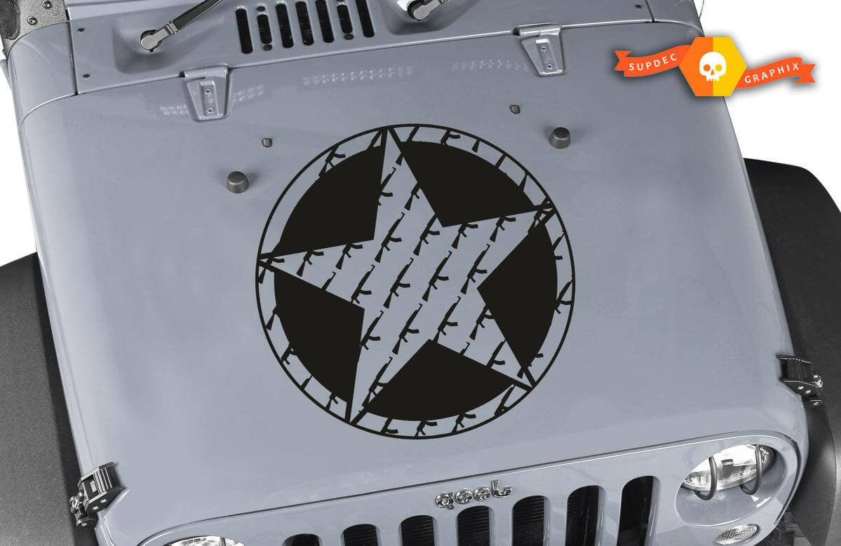 Adesivo in Vinile con Cappuccio a Stella Fucile AK-47 Oscar Mike per Jeep Wrangler