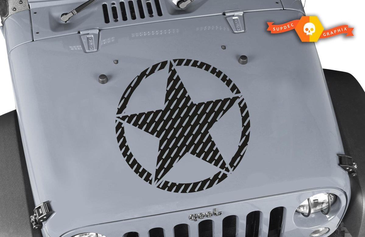 Oscar Mike 7.62 Bullet Star Adesivo in Vinile per Cofano Jeep Wrangler