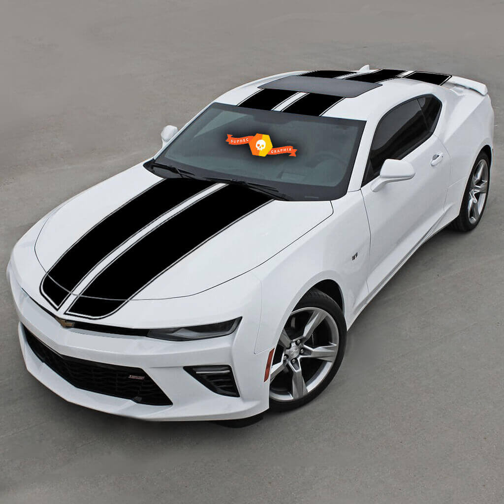 Kit Adesivi in Vinile con Doppie Strisce da Corsa Laterali Superiori per Chevrolet Camaro 2016-18