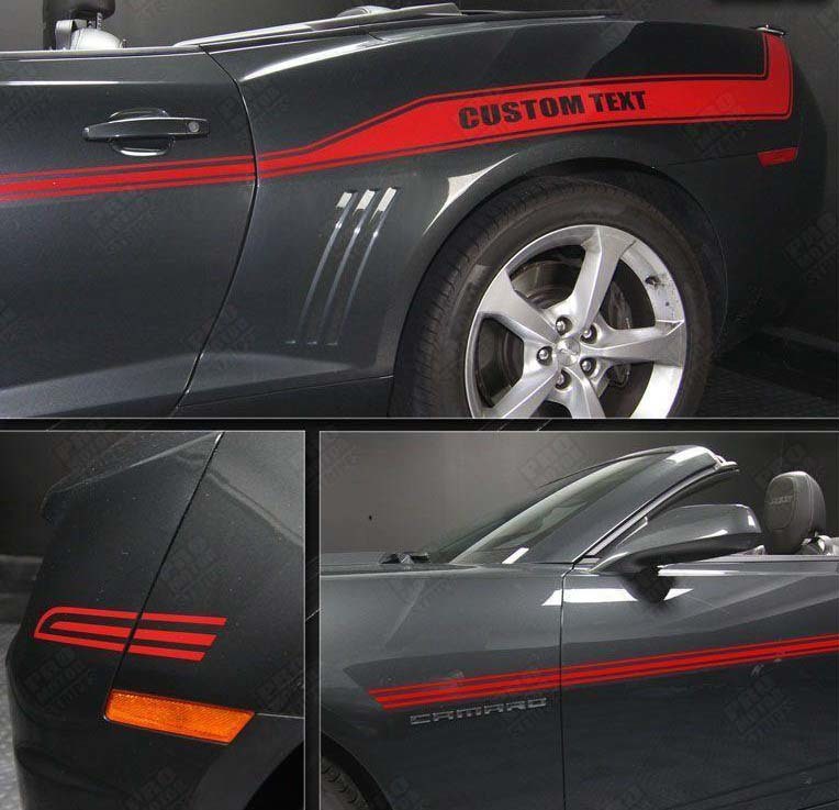 Racing Sport Custom Text Stripe Pair — Adesivo in vinile (fianco) per Chevrolet Camaro 2010-2015