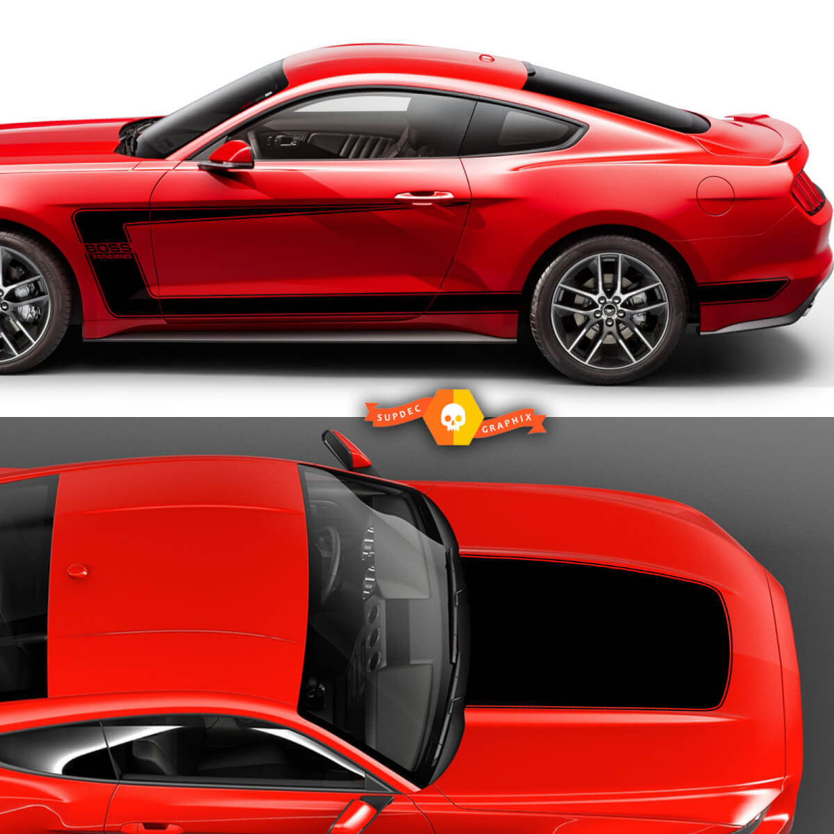 Kit di Adesivi in Vinile per Cofano e Strisce Laterali Boss 302 per Musclecar Musclecarmodel 2015-24