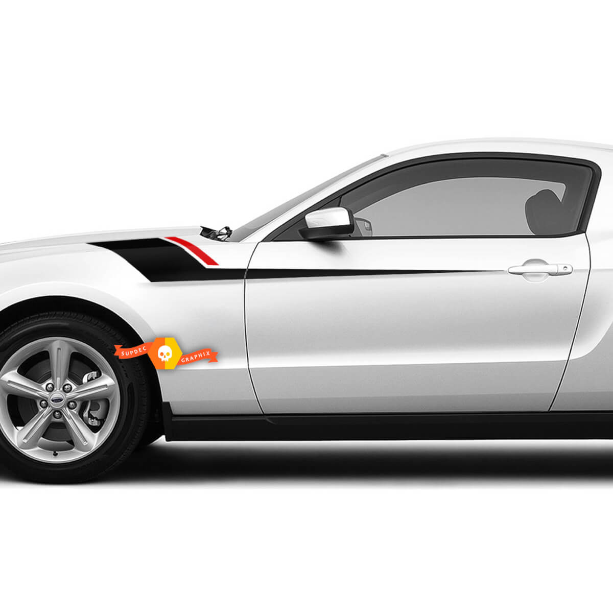 Decalcomanie adesive per strisce laterali parafango con striscia rossa per Ford Mustang 2005-2024
