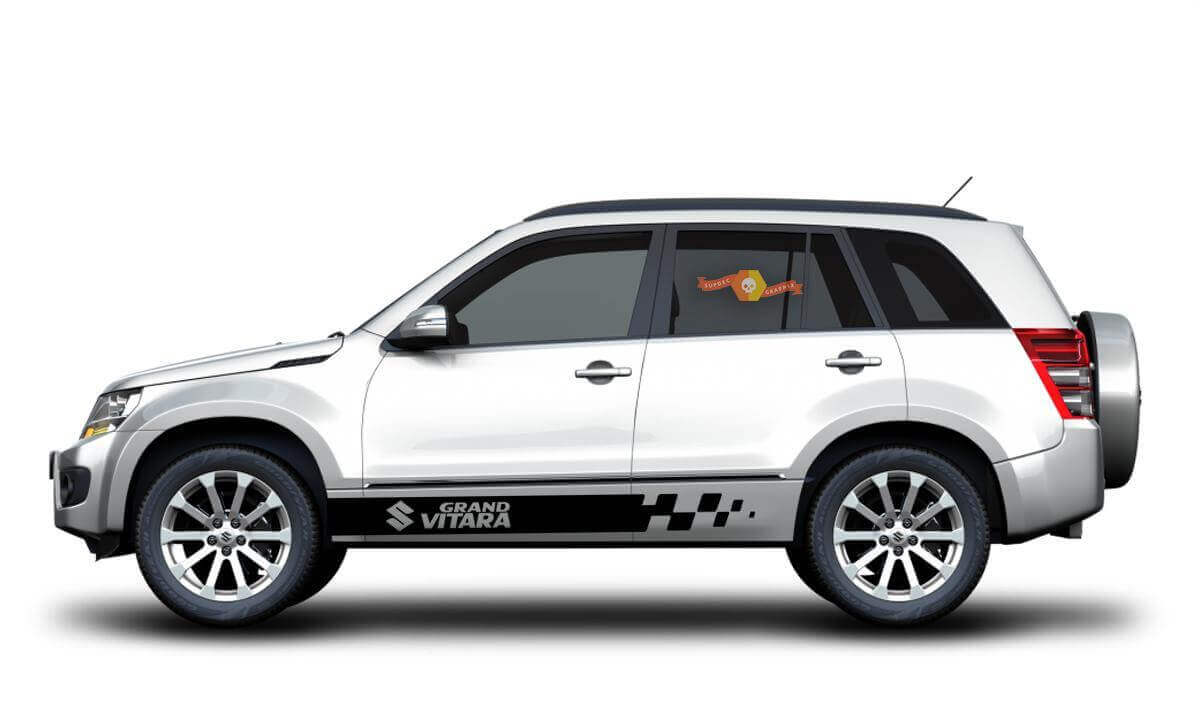 Kit Adesivi in Vinile a Strisce Laterali a Scacchi con Marchio per Suzuki Grand Vitara