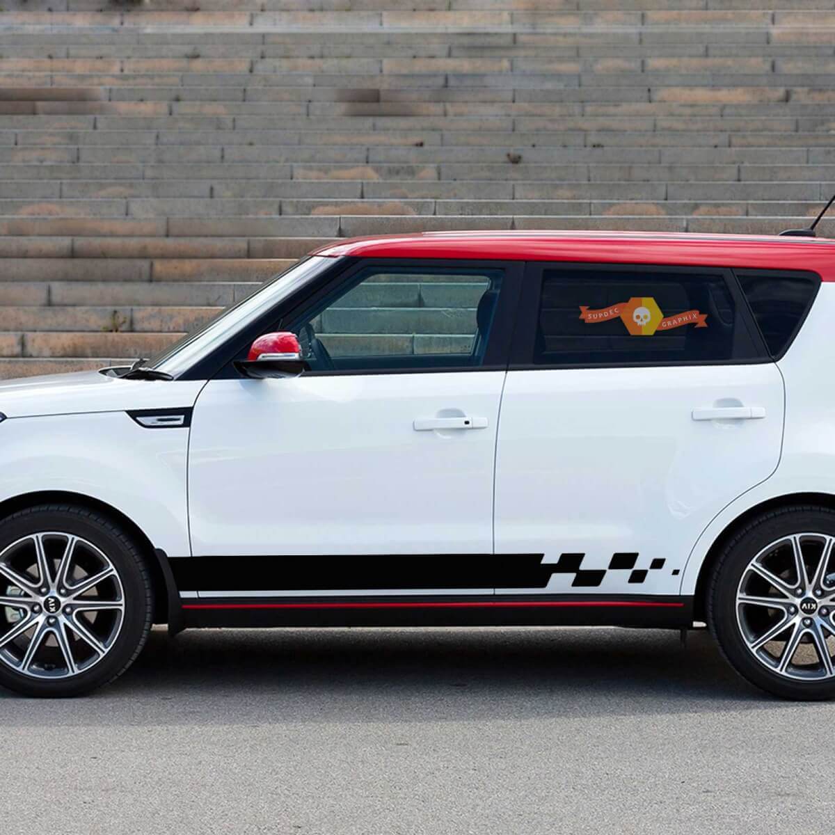 2 adesivi da corsa con decalcomanie grafiche a strisce laterali adatti a Kia Soul
