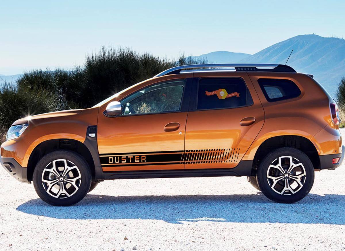 Kit Adesivi Vinile Strisce Laterali a Scacchi Brandizzati Per Renault Dacia Duster 2010-18