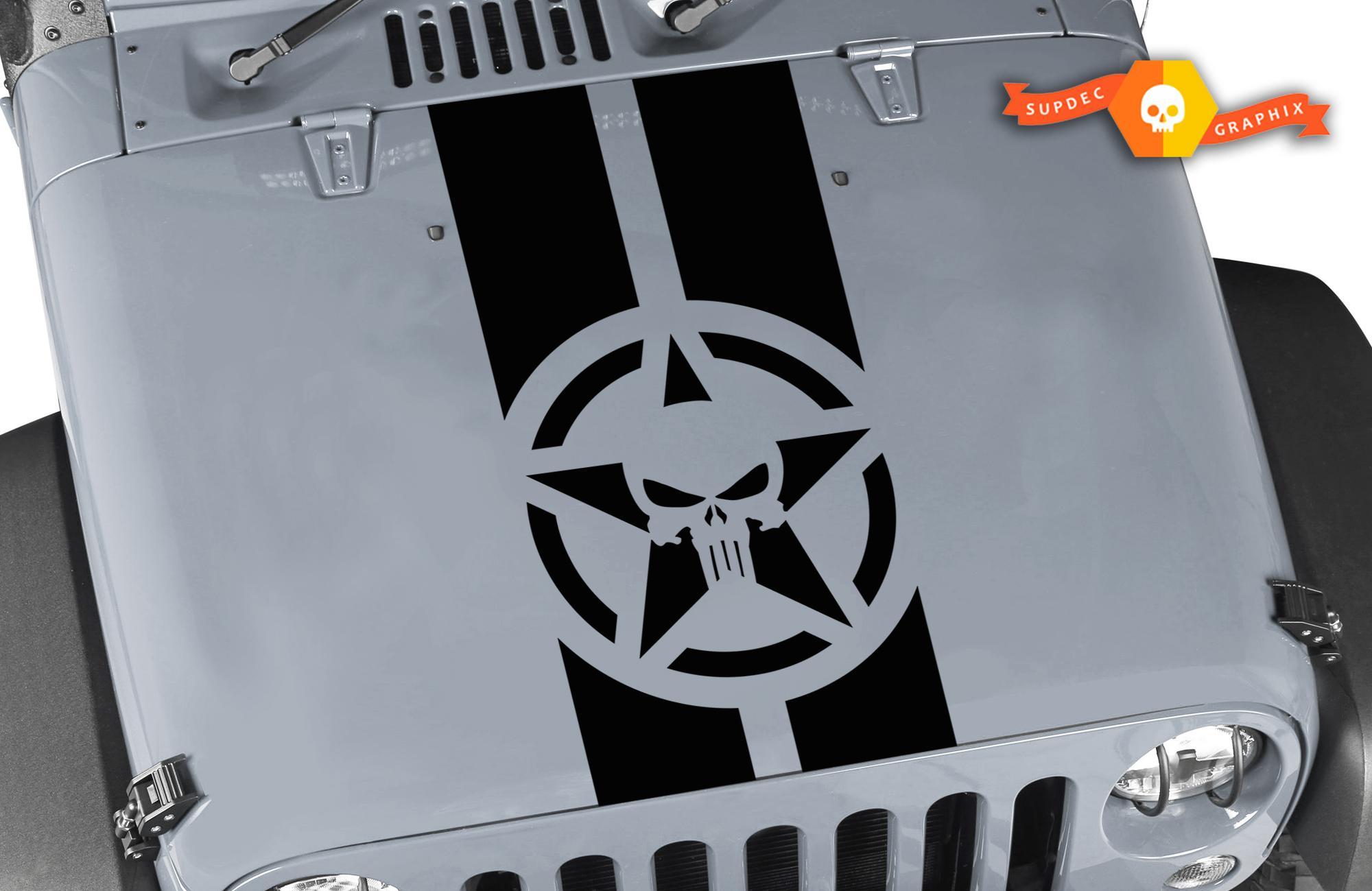 Jeep Wrangler Rubicon Hood adesivo decalcomania Punisher Star Stripe striscia grafica sul cofano in vinile
