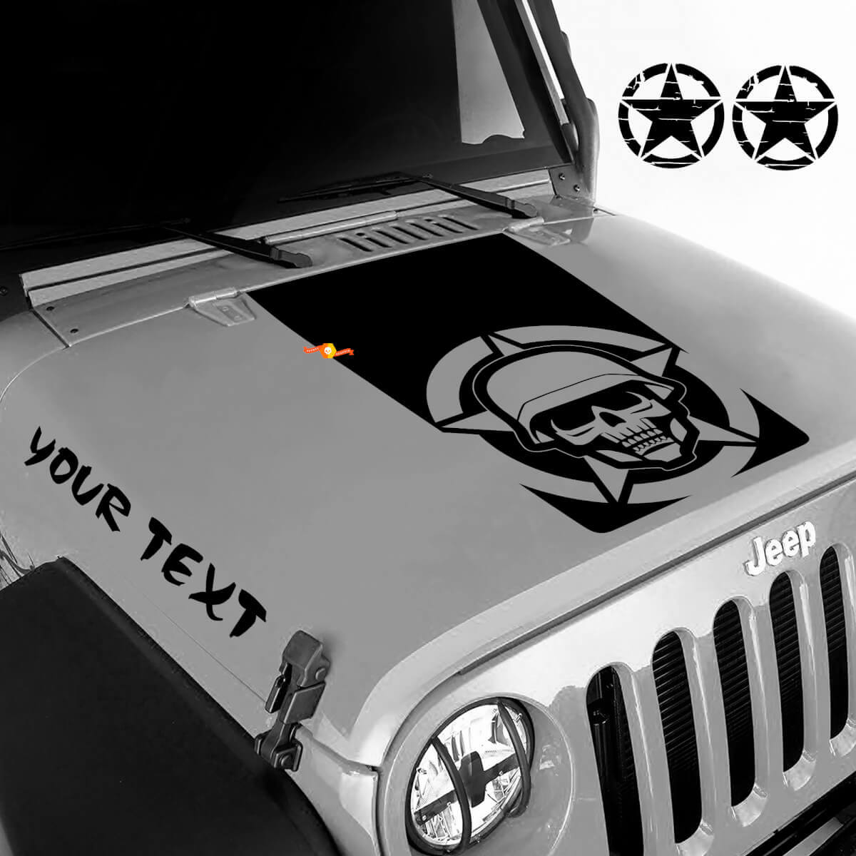 Set di Adesivi in Vinile con Teschio Militare e Scritta Personalizzata per Cofano Jeep Wrangler