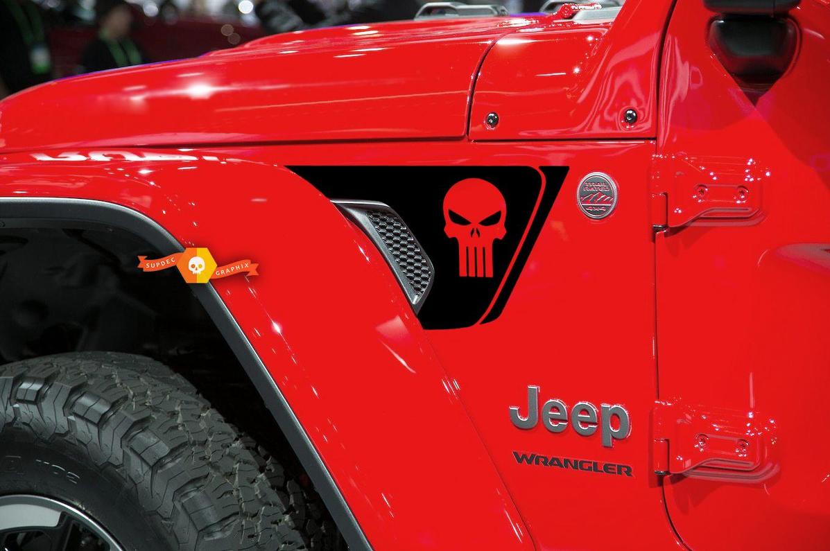Adesivo in Vinile con Teschio Punisher e Presa d'Aria per Passaruota per Jeep Wrangler