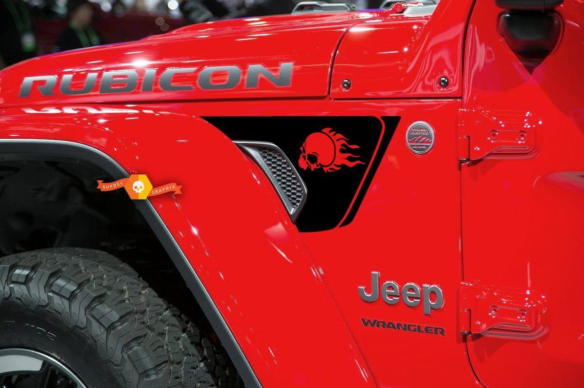 Adesivo in Vinile con Teschio Fiammeggiante per Passaruota Jeep Wrangler