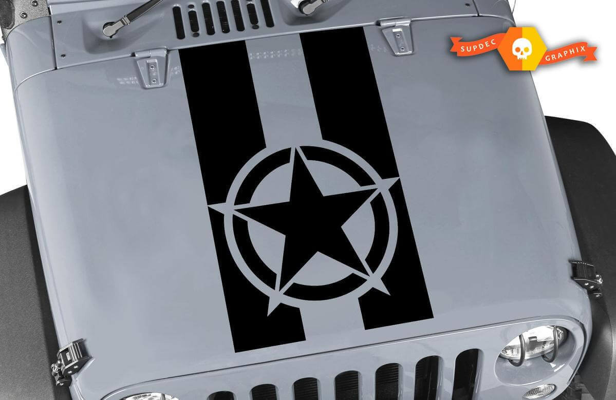 Adesivo Vinil Nero Stella Militare per Cofano Jeep Wrangler