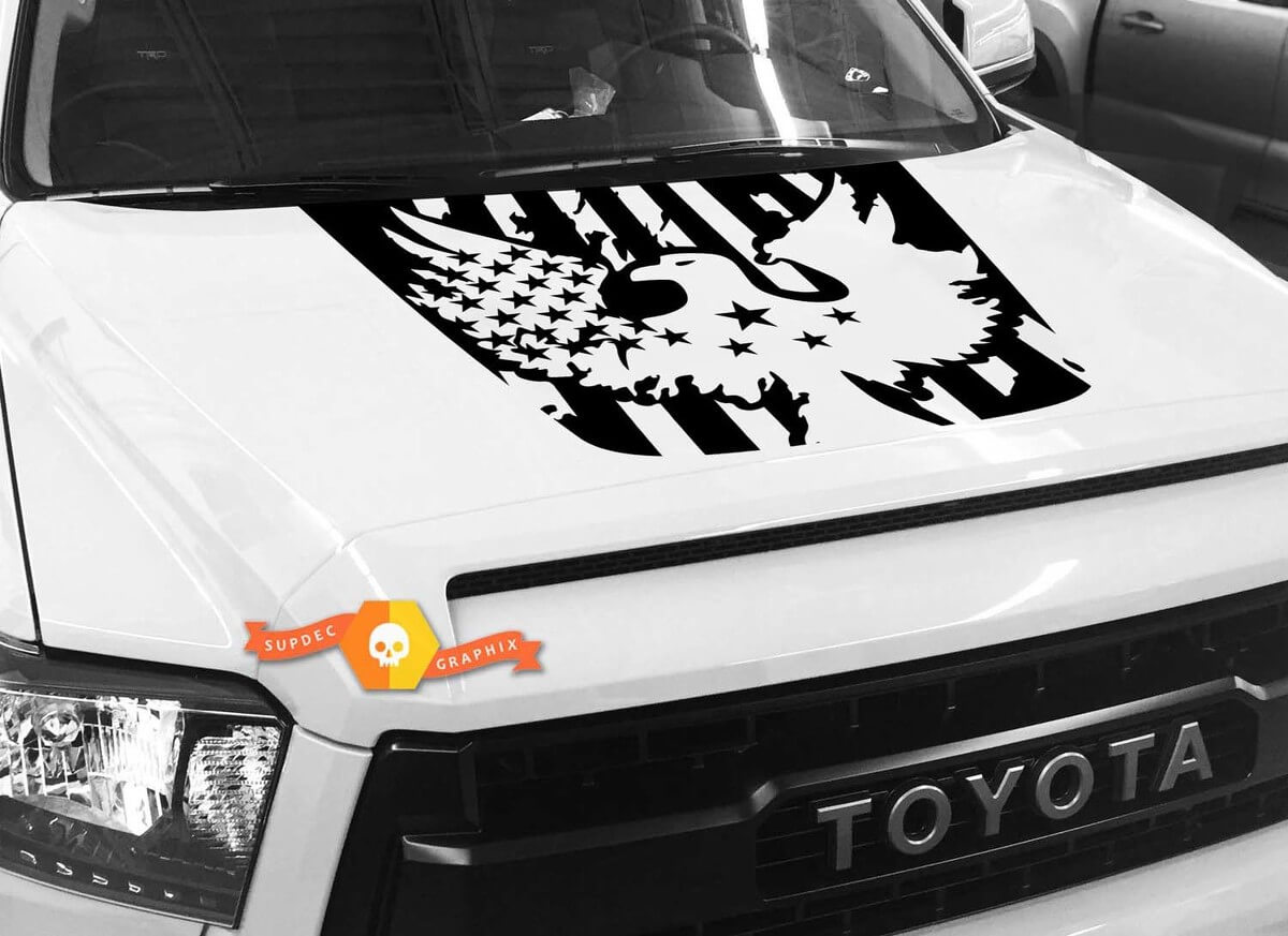 Adesivo in vinile con bandiera USA e aquila calva per cofano Toyota Tundra 2014-2018