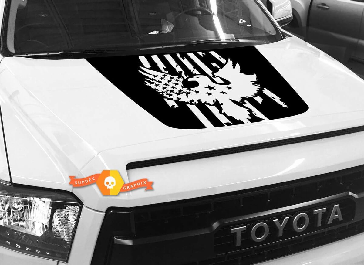Adesivo in vinile con aquila calva e bandiera USA per cofano Toyota Tundra 2014-18