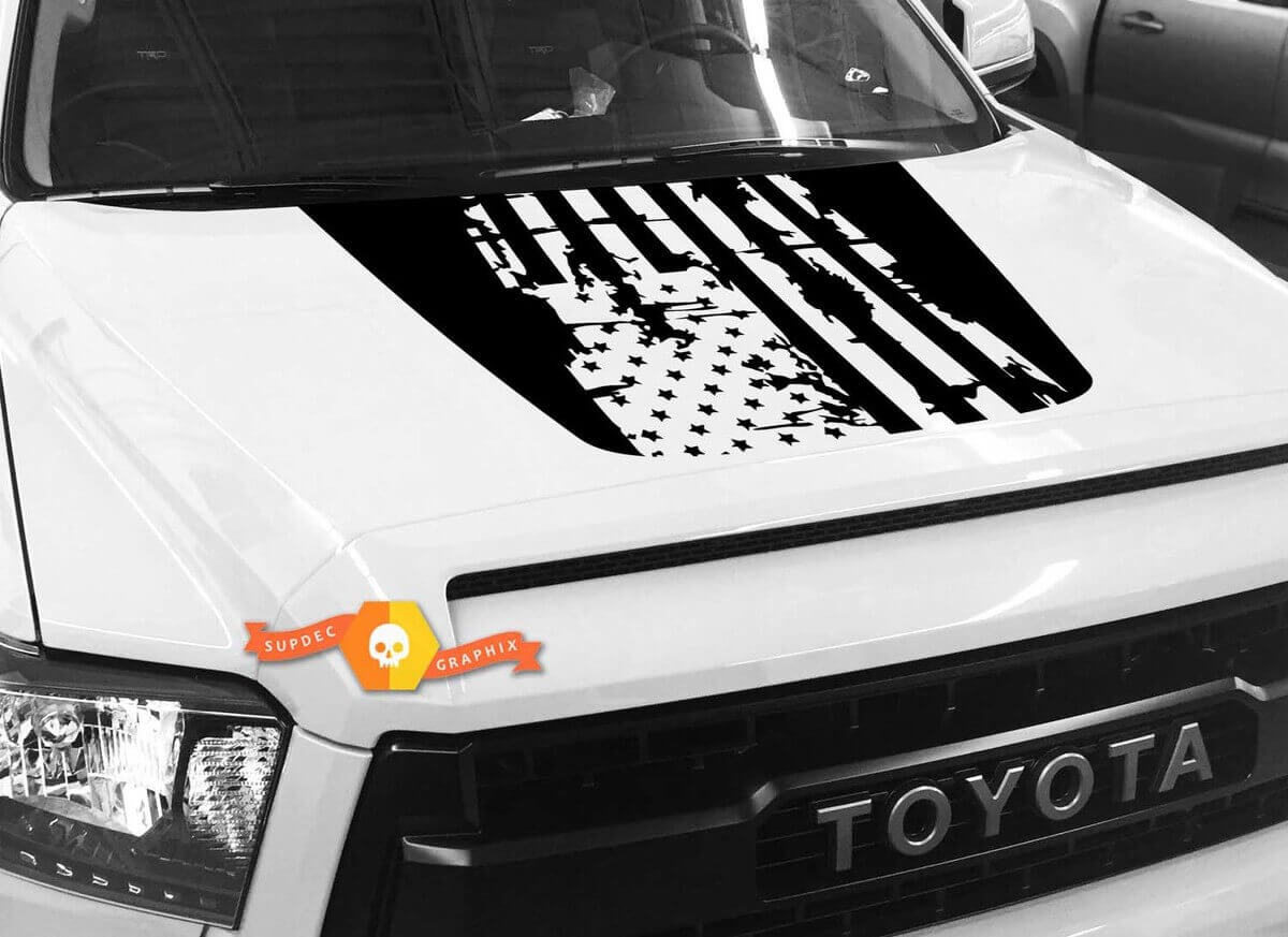 Adesivo in Vinile con Bandiera USA in Stile Invecchiato per Cofano Toyota Tundra 2014-2018