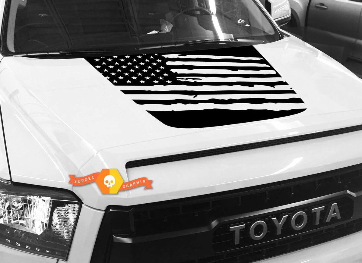 Adesivo in Vinile Cofano Distrutto con Bandiera Americana per Toyota Tundra 2014-2018