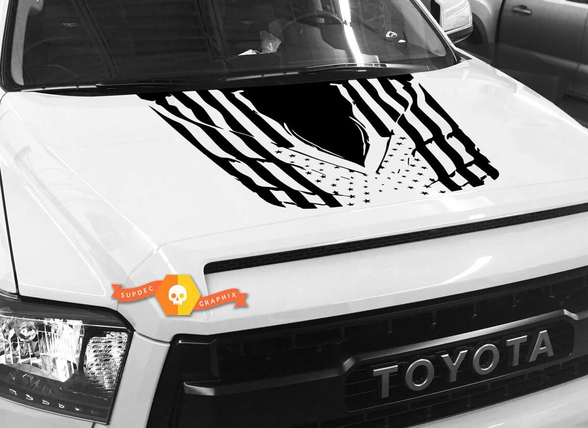 Adesivo in Vinile Stampato Speculare della Bandiera USA Usurata per Cofano Toyota Tundra 2014-2018