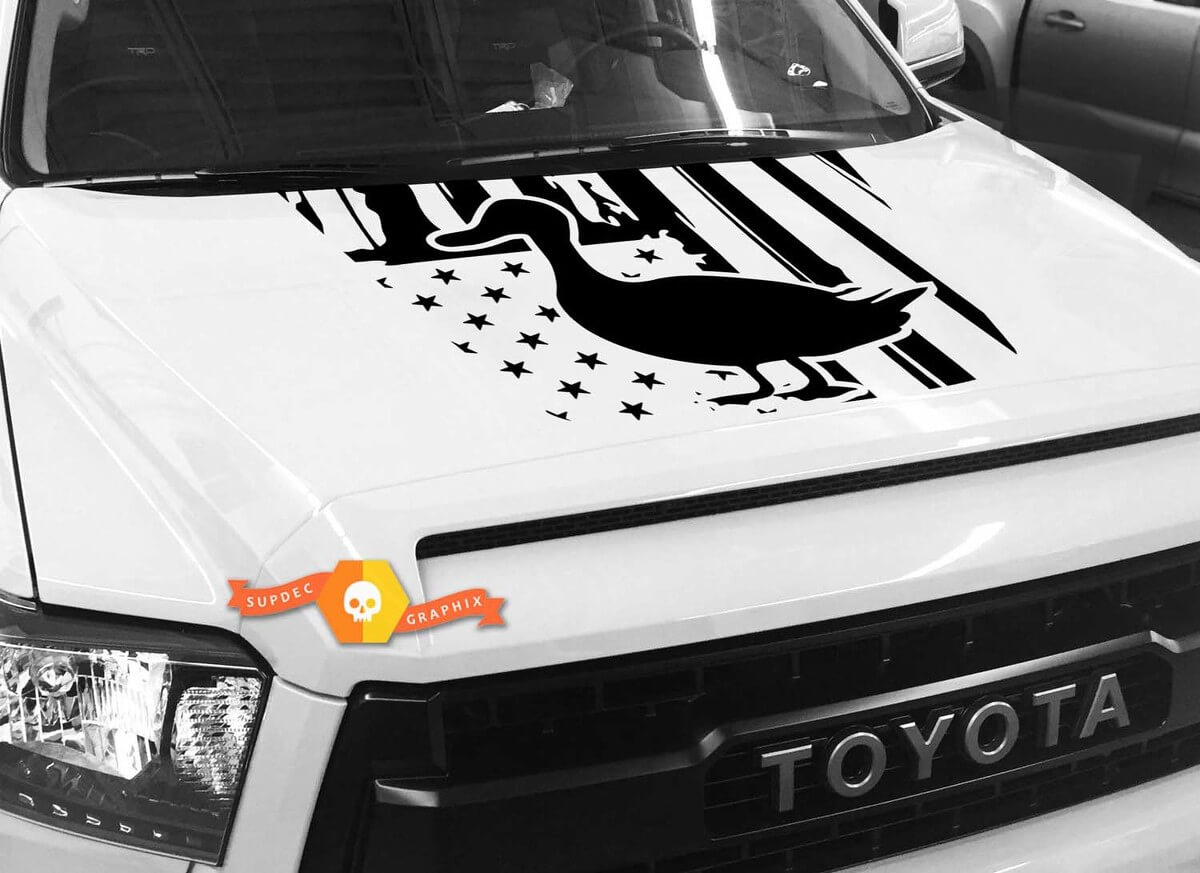Adesivo in vinile con silhouette di anatra calma e bandiera USA per cofano Toyota Tundra 2014-2018