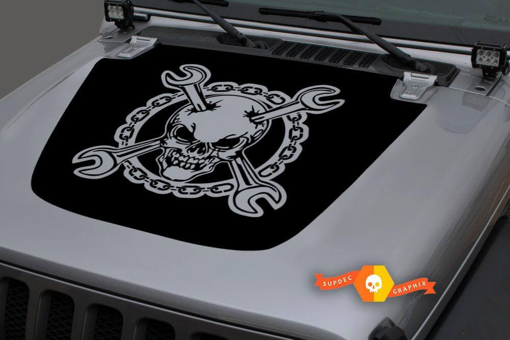 Jeep Hood Vinyl Skull Distressed Blackout Decal Sticker per 18-19 Wrangler JL#2
