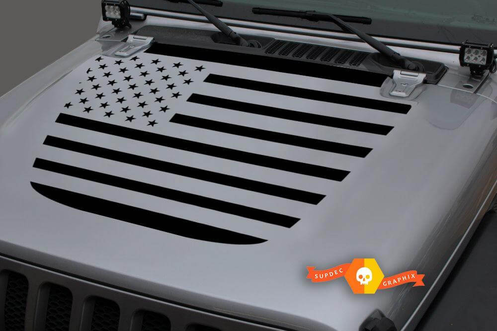 Adesivo in vinile nero con bandiera USA per cofano Jeep Wrangler JL 2