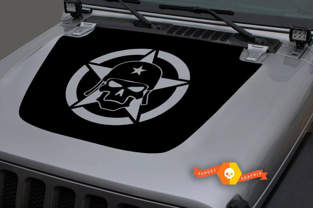 Adesivo in vinile Militare Teschio Nero Opaco per Cofano Jeep Wrangler JL 2