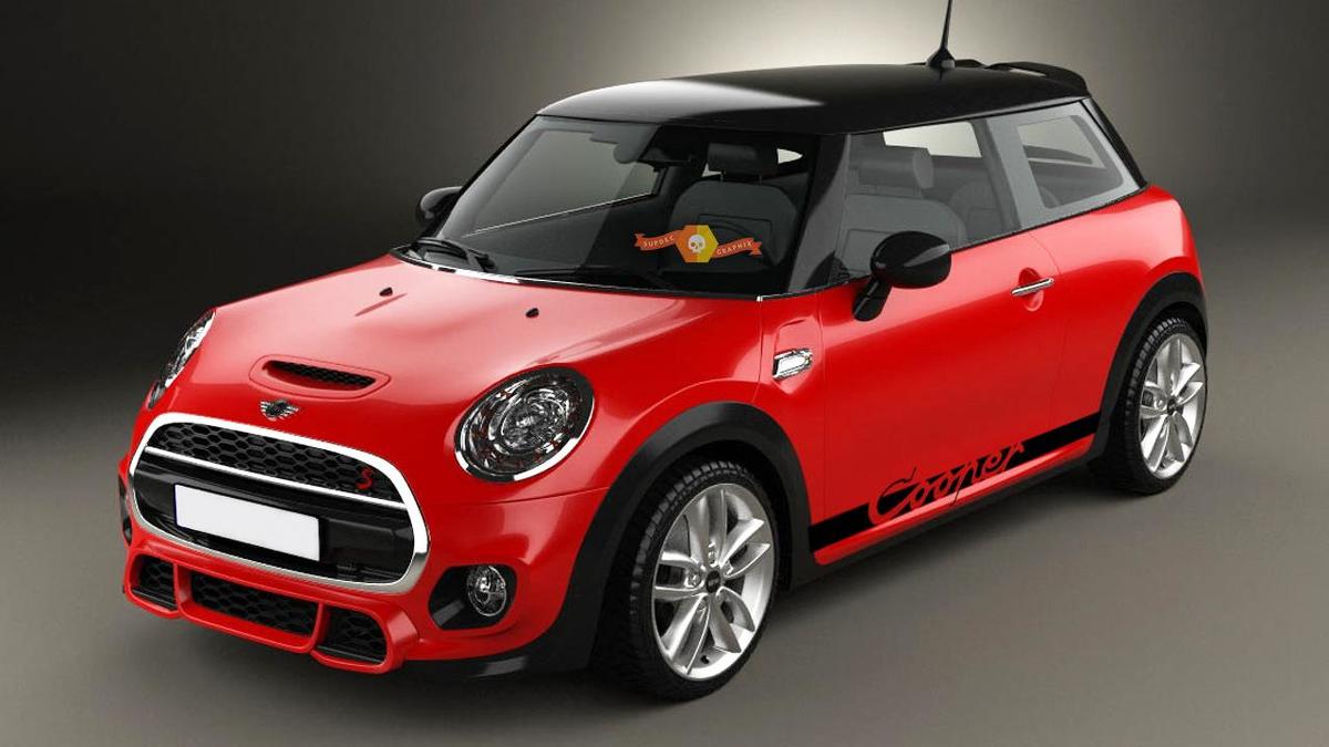 Mini Cooper S F56 2014-2018 - grafica a strisce laterali Mini lettering stile Porsche

