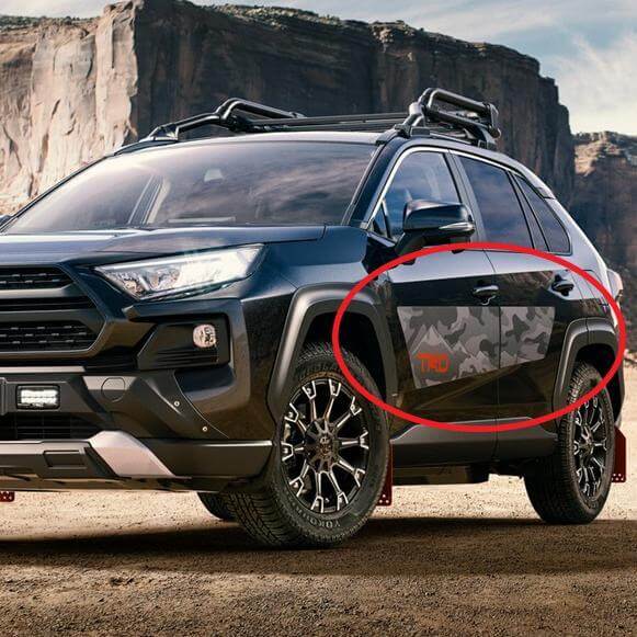 Coppia di Adesivi in Vinile con Strisce Laterali Mimetiche Stile TRD per Toyota RAV4 2019-2020