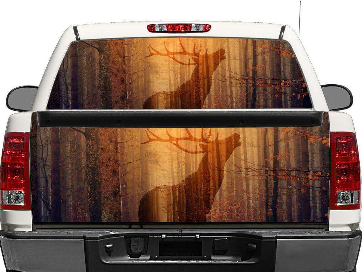 Adesivo in Vinile Sagoma Cervide Foresta per Finestrino Posteriore o Portellone per Pick-up SUV