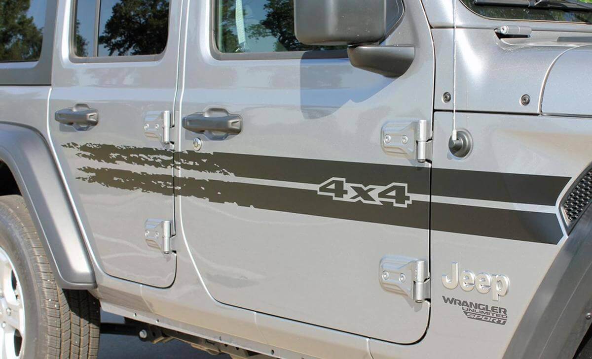 Set di Adesivi in Vinile con Striscia Laterale Sport 4x4 Usurata per Jeep Wrangler
