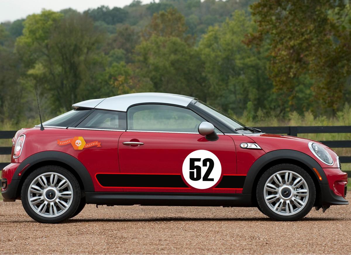 Mini Cooper R56 - adesivo in vinile stile track day GP strisce rocker con grafica
