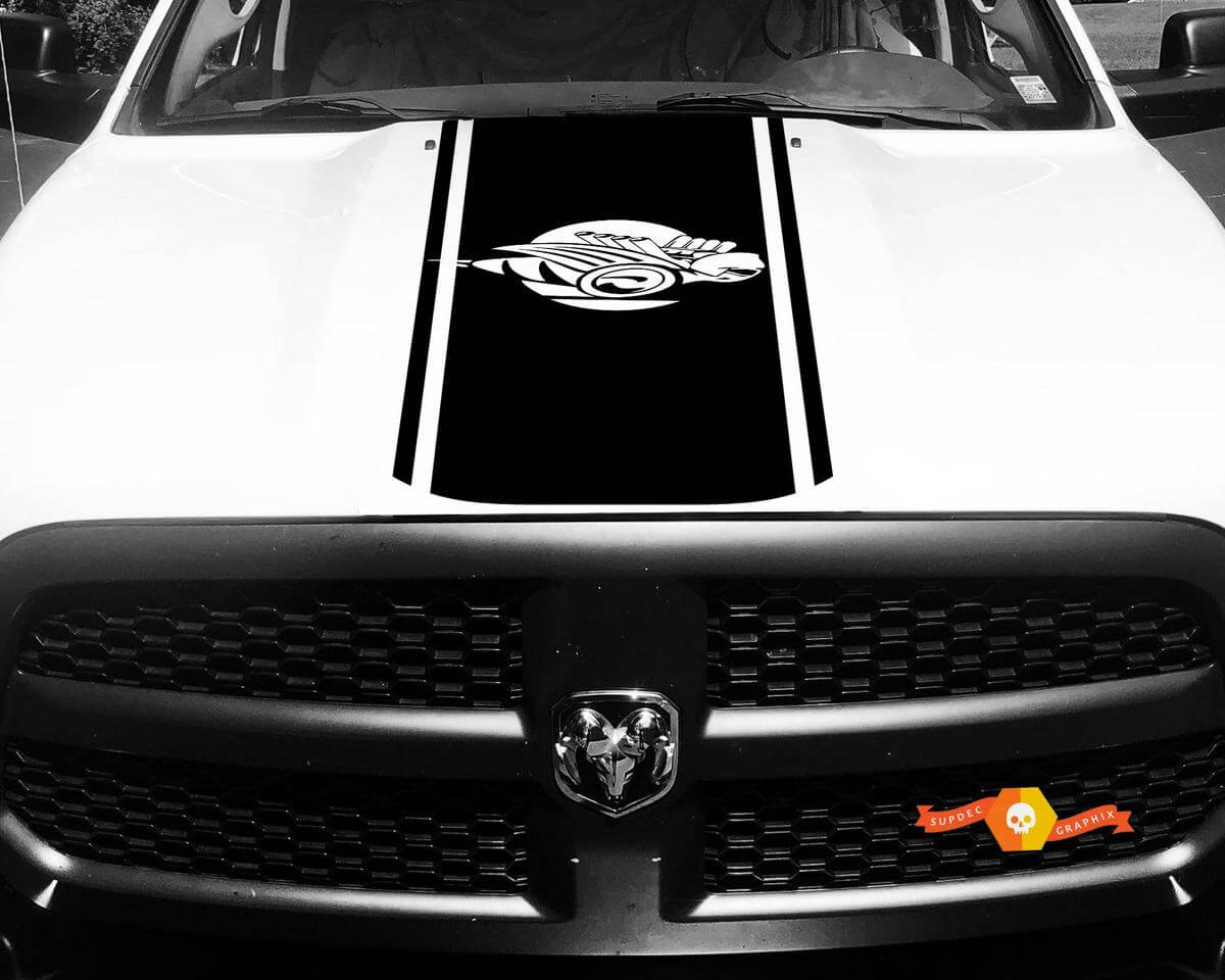 Dodge Ram 1500 2500 3500 Vinyl Racing Stripe Rumble Bee Hemi Hood Decalcomanie Adesivi #7
