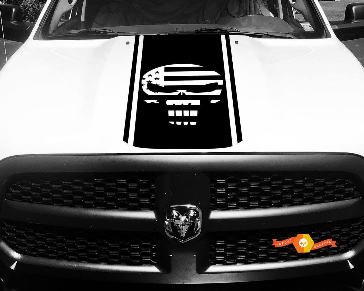 1500 2500 3500 Ram Truck Punisher Bandiera americana Vinile Racing Stripe Hood Decal Sticker # 89
