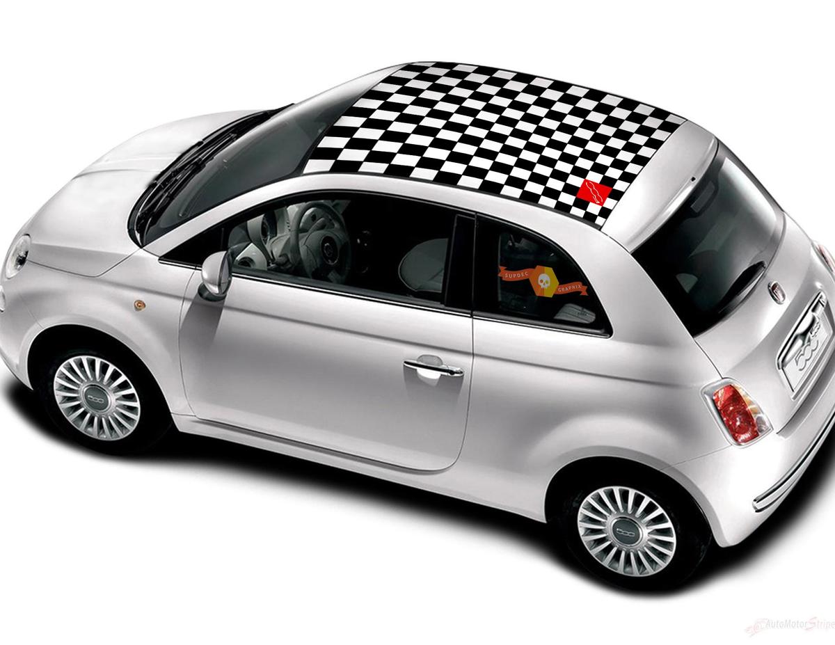 Fiat 500 Vinyl Racing Bandierina a scacchi per tetto Stripe Adesivo Decalcomania