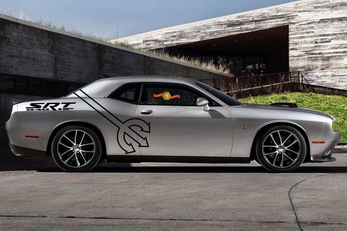 2 Side Dodge Challenger DEMON Pitchfork SRT 840 HP Decalcomanie in vinile laterali Adesivo grafico-2
