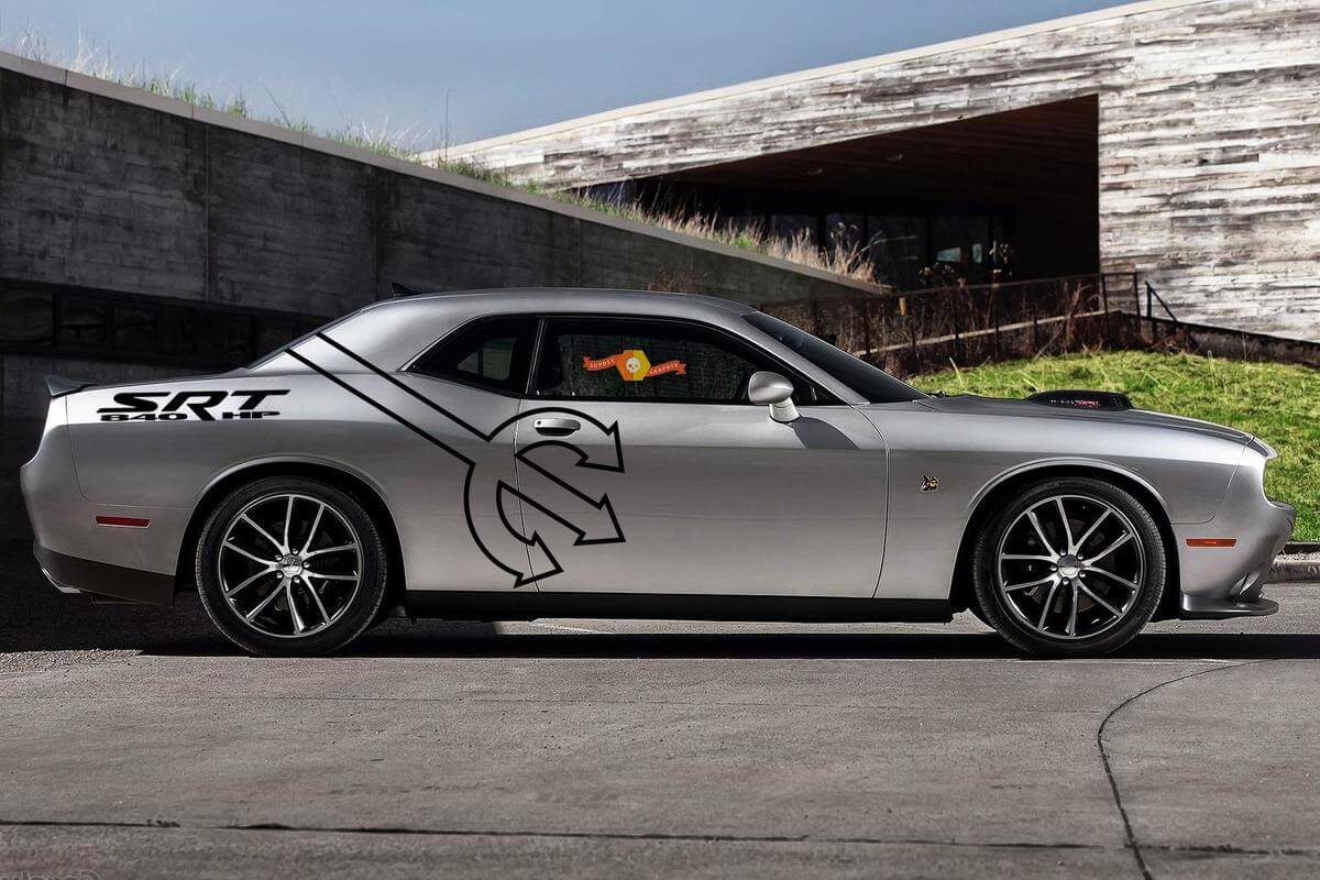 2 Side Dodge Challenger DEMON Pitchfork SRT 840 HP Decalcomanie in vinile laterali Adesivo grafico-4
