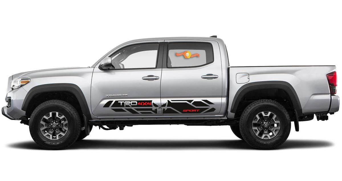 Kit Adesivi Laterali in Vinile Stile TRD Teschio Punisher per Toyota Tacoma 2016-2020