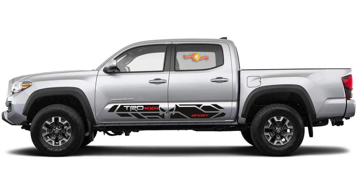Kit Adesivi Laterali in Vinile Stile TRD Teschio Punisher per Toyota Tacoma 2016-2020