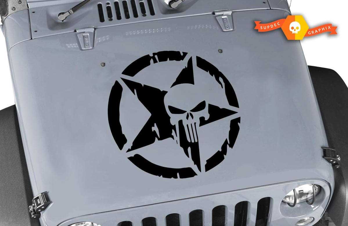 Jeep Hood Decal - 20" Punisher Star Jeep Hood Sticker Wrangler Rubicon CJ
