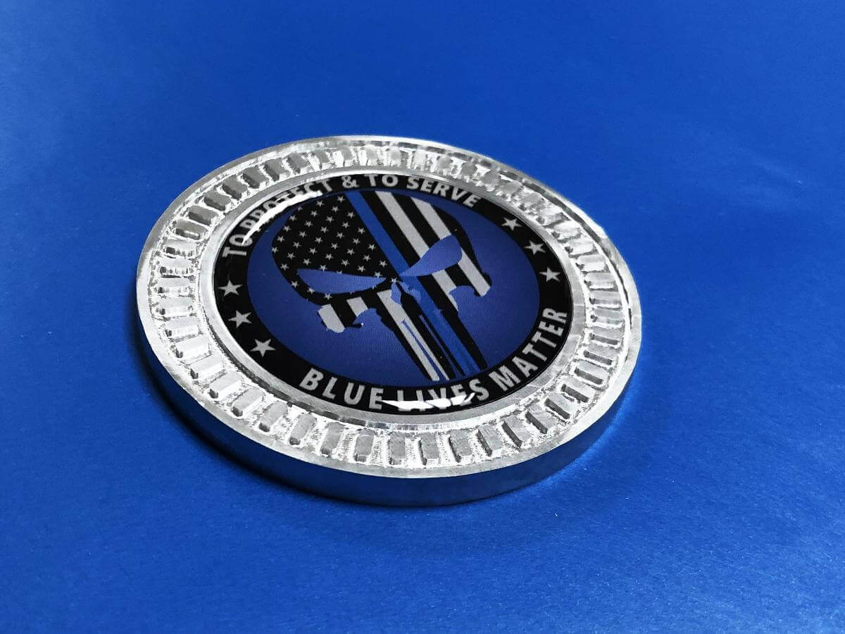 Distintivo Emblema 3D in Alluminio Punisher Blue Line per Jeep Wrangler