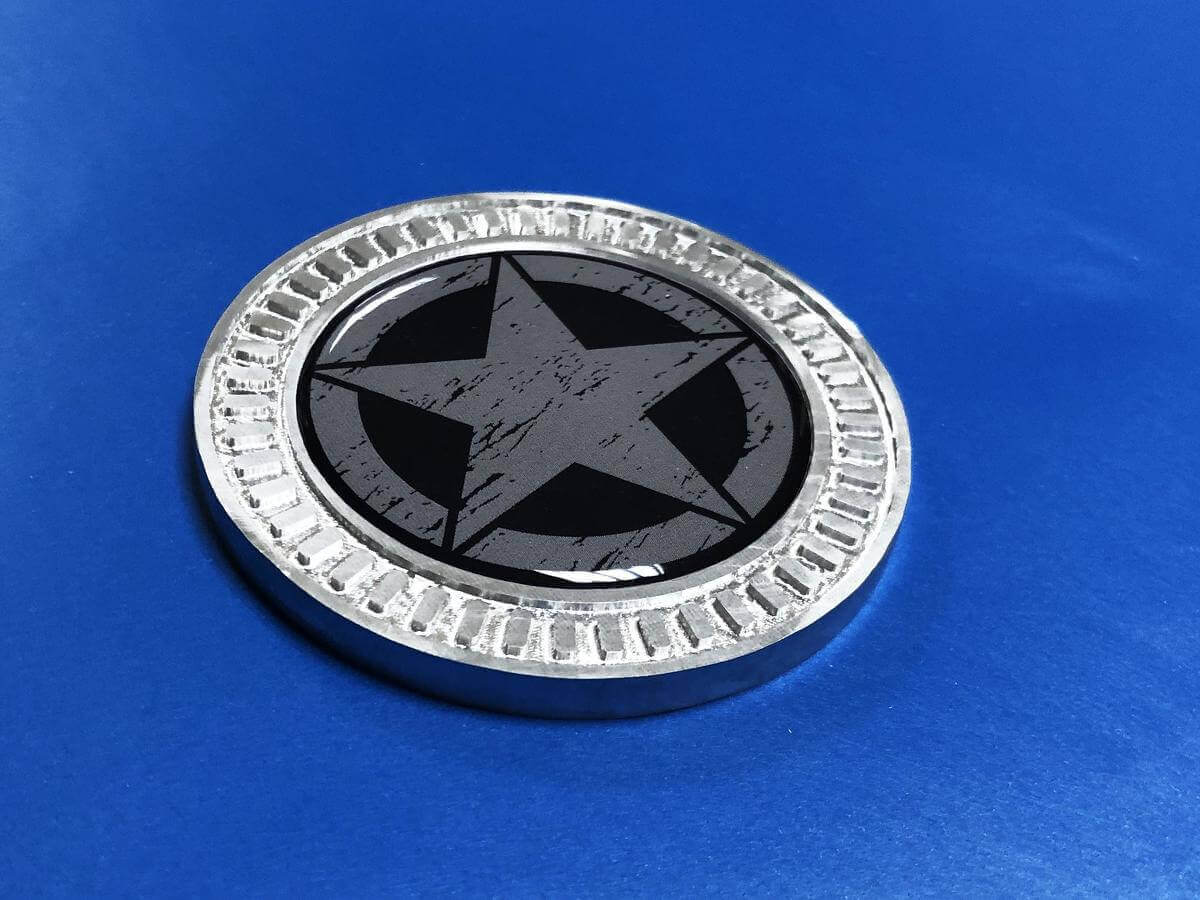 Adesivo in Vinile Emblema da Comodino in Alluminio Metallico Military Star per Jeep Wrangler