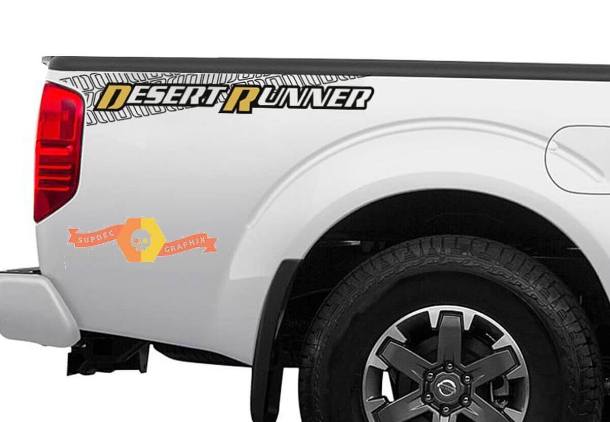Adesivo in Vinile per Fiancata Letto con Impronta Pneumatico Desert Runner Coppia per Nissan Frontier