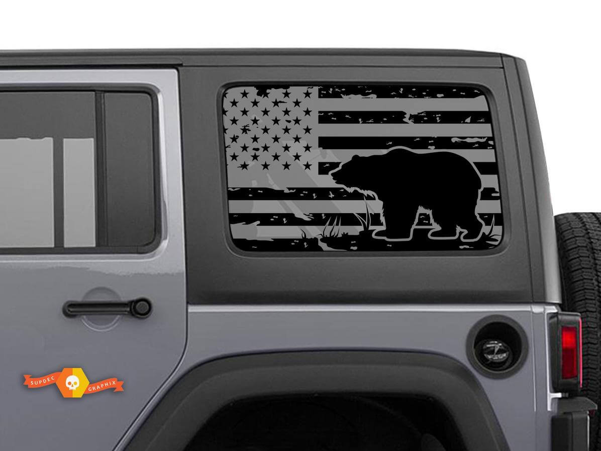 Coppia di Adesivi Bandiera USA per Finestrino Posteriore Laterale Jeep Wrangler Hardtop
