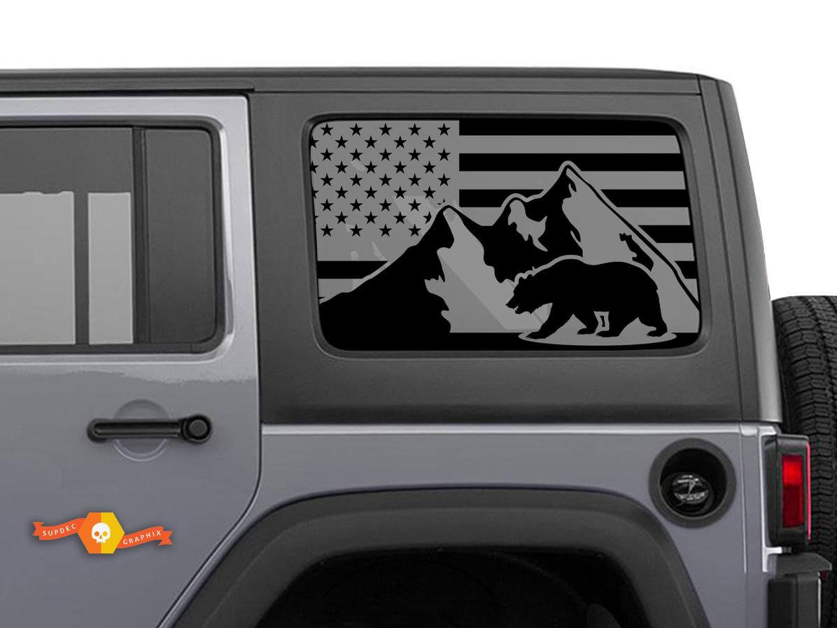 Set di adesivi in vinile della bandiera USA con montagne, per finestrino laterale, per Jeep Wrangler Hardtop