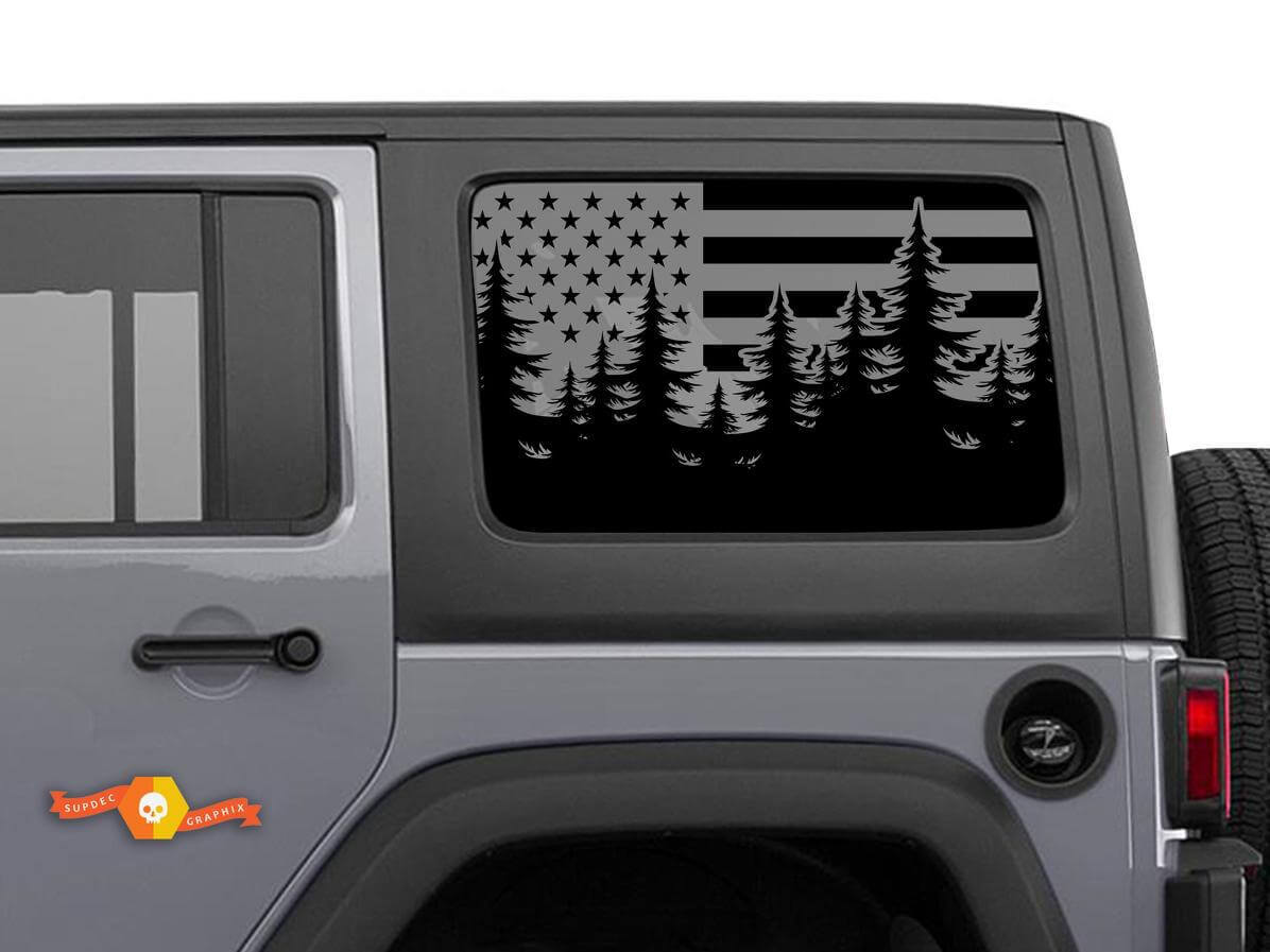 Adesivo in Vinile a Coppia con Bandiera USA per Finestrino Laterale Posteriore Forest per Jeep Wrangler Hardtop