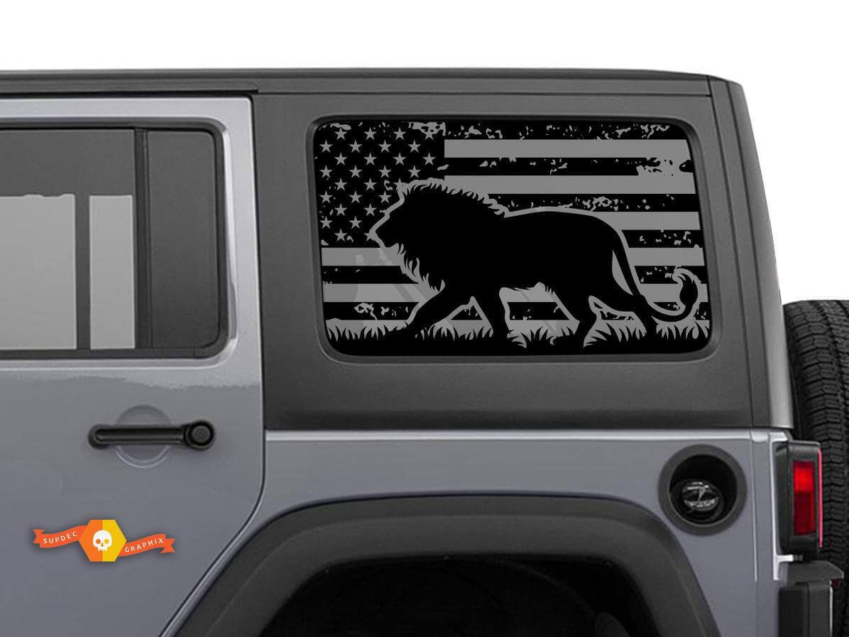 Kit adesivi per finestrini laterali con bandiera USA e leone per Jeep Wrangler Hardtop