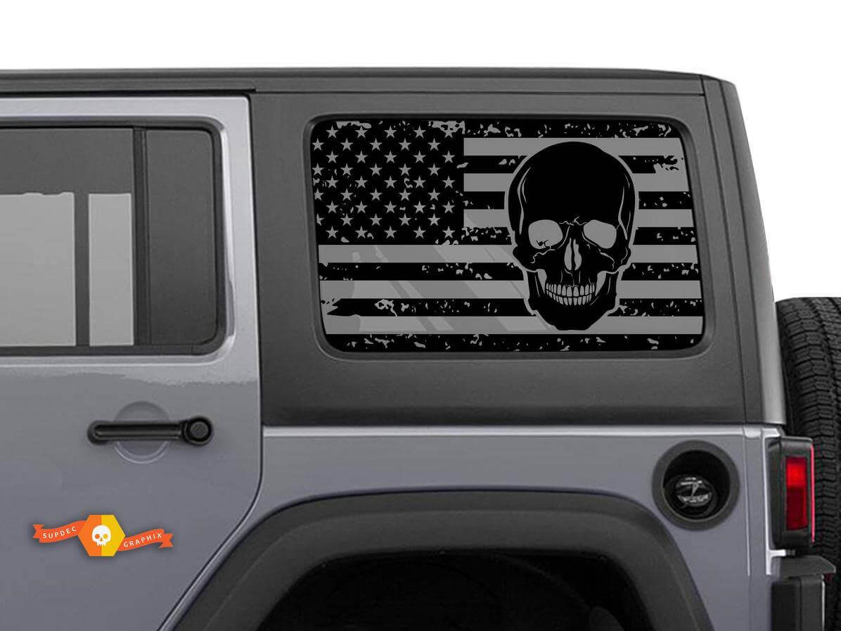 Adesivo in Vinile con Teschio e Bandiera USA Usurata per Finestrino Laterale Coppia per Jeep Wrangler Hardtop
