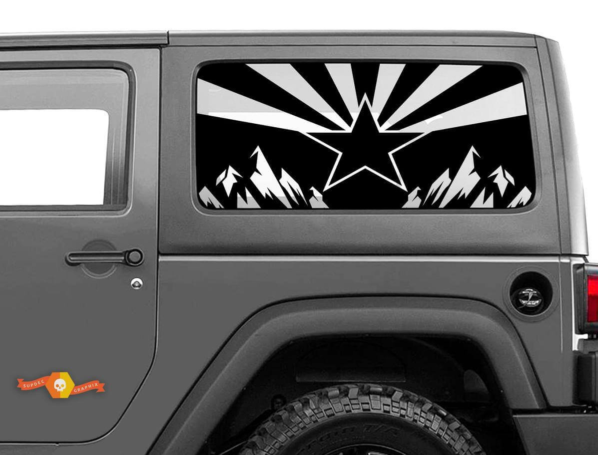 Adesivo in Vinile per Finestrino Laterale Montagne Bandiera Arizona per Jeep Wrangler 2007-2019