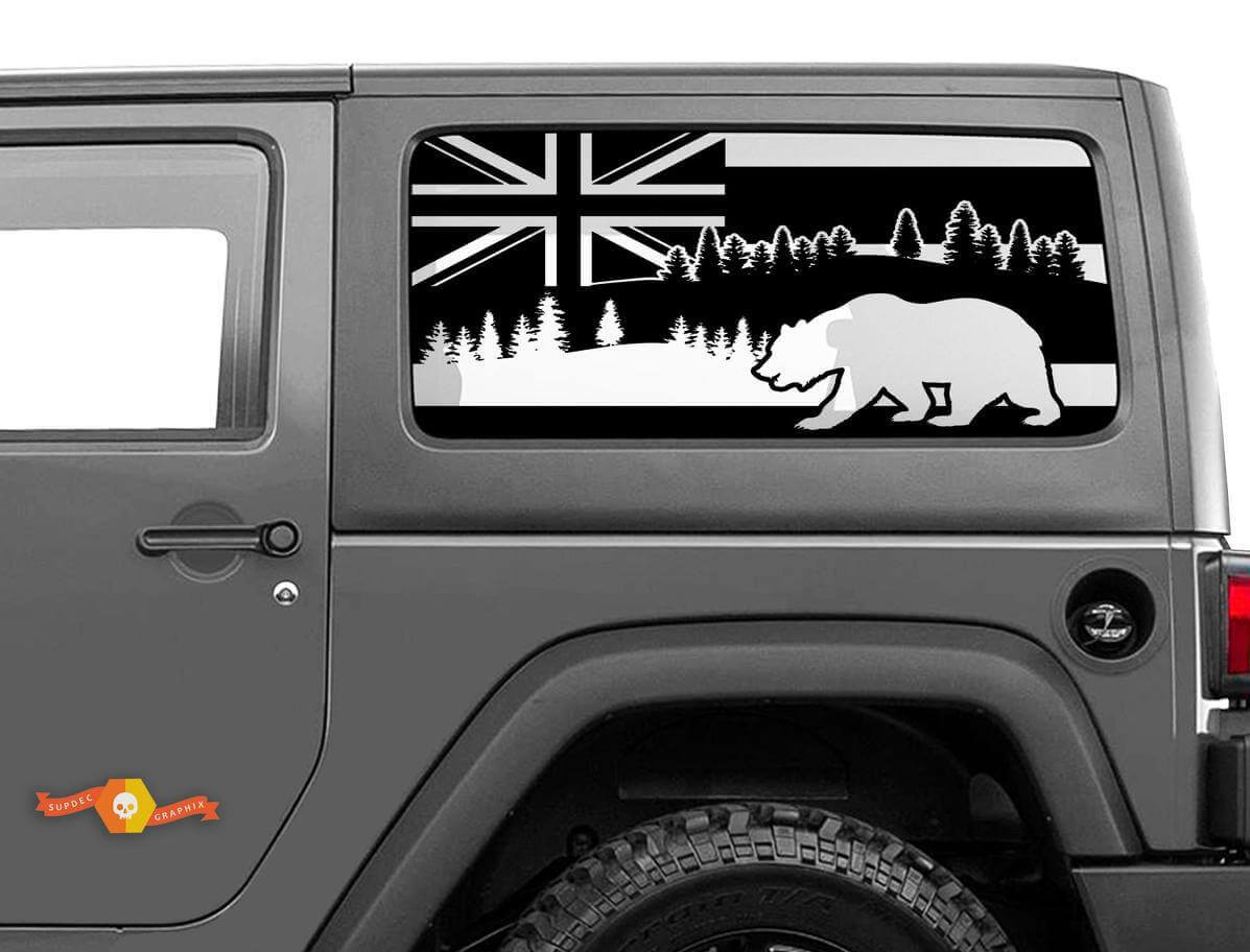 Adesivo in Vinile con Bandiera delle Hawaii e Orso per Finestrino Laterale Jeep Wrangler 2007-2019