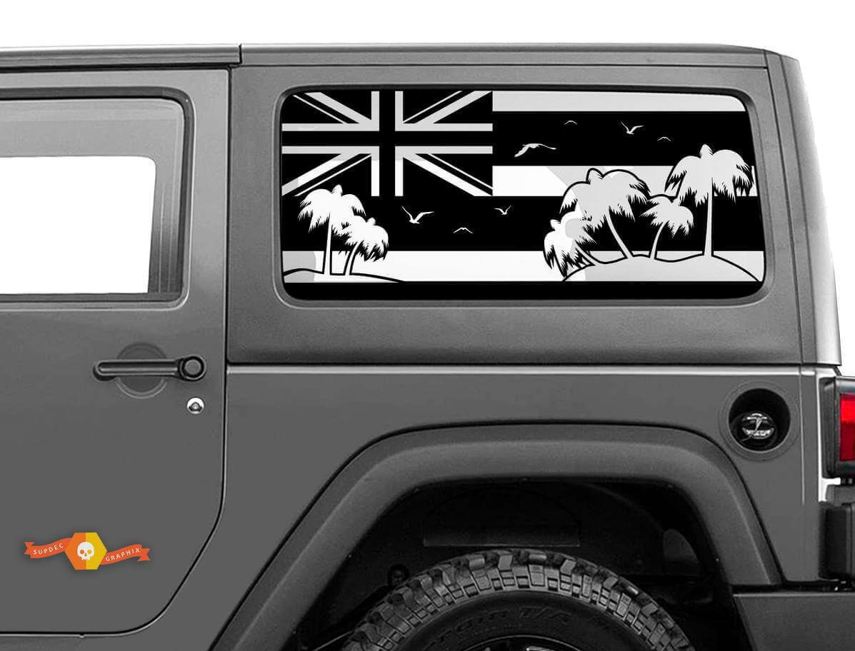 Adesivo in Vinile con Palma Bandiera delle Hawaii per Finestrino Laterale Jeep Wrangler 2007-2019