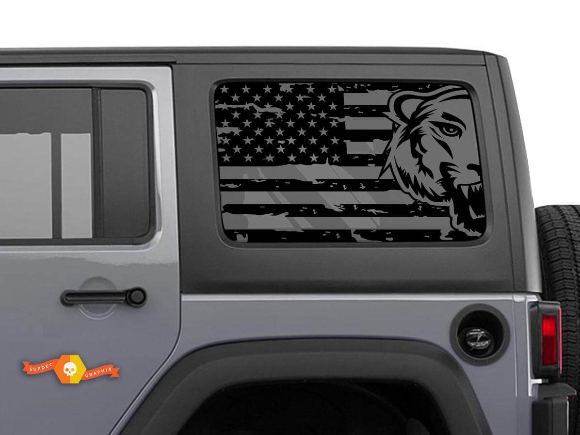 Adesivo decalcomania per tettuccio rigido Jeep Wrangler Rubicon con bandiera americana e finestrino laterale tigre
