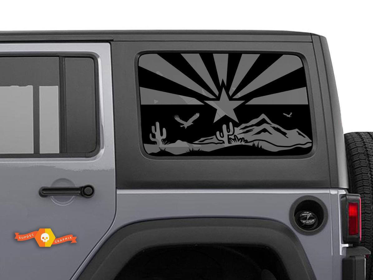Adesivo in Vinile con Scena del Deserto della Bandiera dell'Arizona per Finestrino Laterale Jeep Wrangler